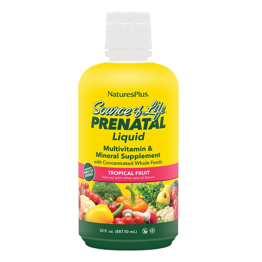 Naturas Plus Sursa de viata Lichid prenatal, fructe tropicale - 30 fl oz - Multivitamine si Supliment mineral - Suport nutritional in timpul sarcinii - Gluten gratuit, vegetarian - 30 Serviri