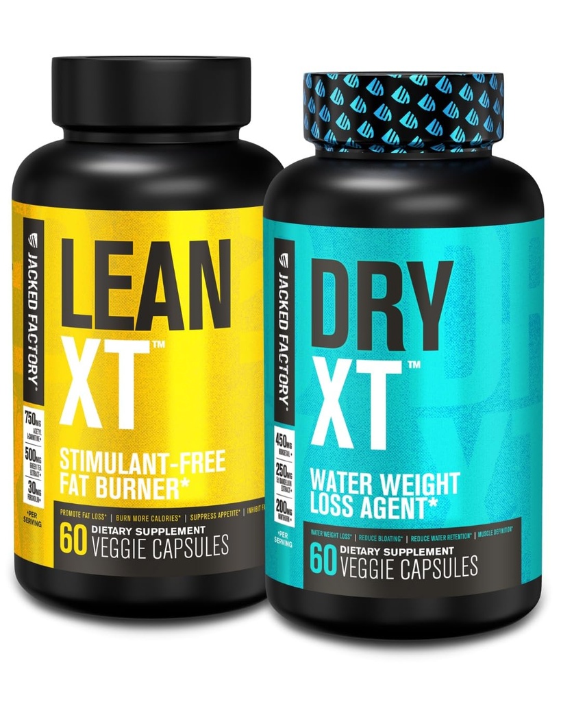 Fabrica Jacked Stim-Liber de pierdere în greutate Stack - Lean XT Stim-Free Fat Burner și pastile de apă XT uscate pentru reducerea balonare (30 zile de aprovizionare)