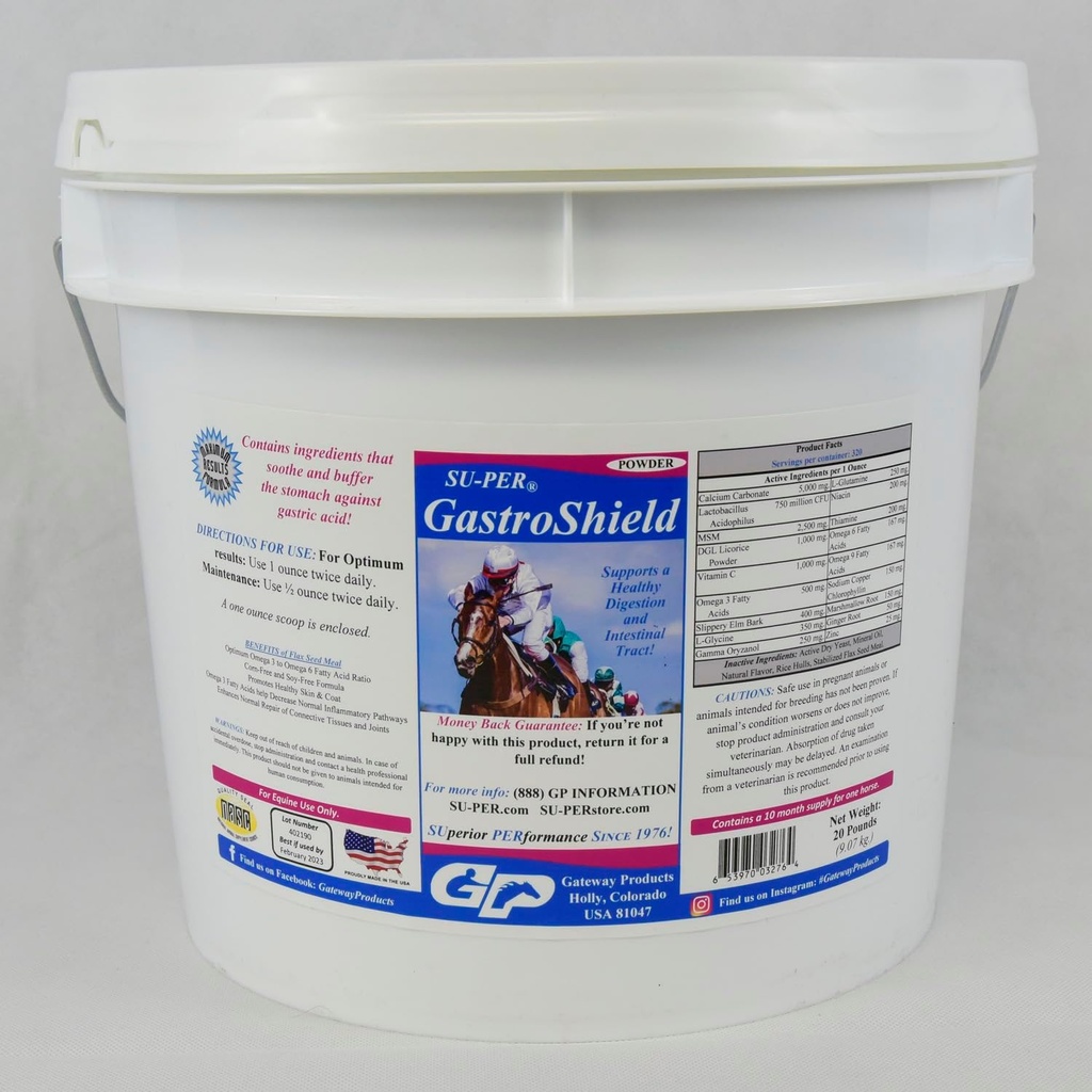SU-PER GastroShield Equine Probiotics Powder - Cai Digestia Supliment pentru Sanatate gastrica - Suporturi Digestie sanatoasa & Tract intestinal - 20 Lire, 10 Luna de aprovizionare
