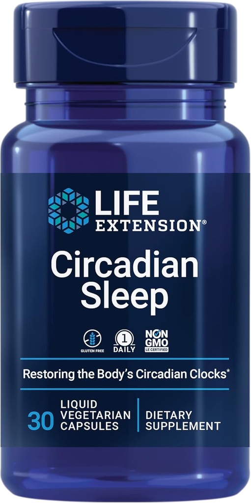 Life Extensie Circadian Sleep, nobiletin Citrus Extract, Sleep Support, Sleep Health, Restore Your Body's Sleep-Wake Cycle, 1,5 mg melatonin, Gluten Free, Non-GMO, Vegetarian, 30 Liquid Capsules