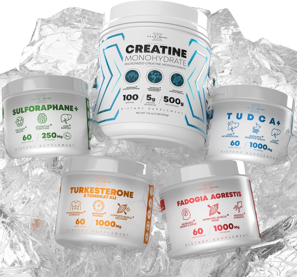 Bundle - Turkesteron & Tongkat Ali + Fadogia Agrestis + Creatine + Sulforaphane + TUDCA - Boost Stamina, Muscle Growth, Ficat Health, Cognitive Function & Detox - Made in USA