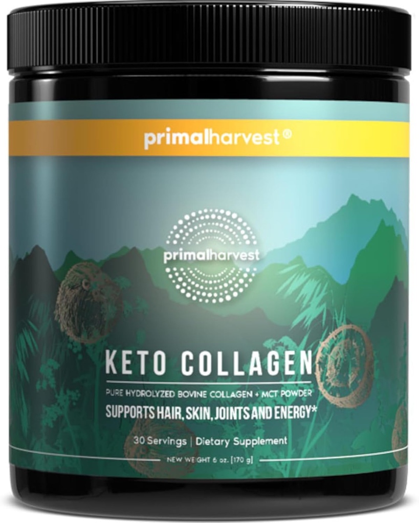 Primal Harvest Keto Collagen Powder w/MCT Oil Type I & III Collagen Peptides for Women and Men 30 Servings
