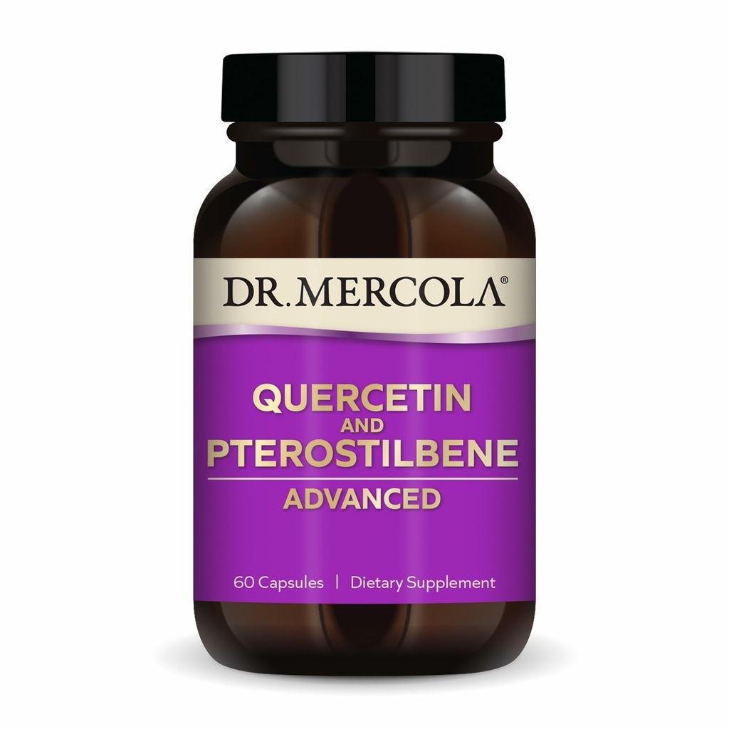Dr. Mercola Querbetin & Pterostilbene Advanced - Susţine sănătatea respiratorie şi imună - 500 mg Querbetin - Formula de biodisponibilitatea ridicată - non- GMO, gluten- fără şi soia - 60 capsule (30 Servings)