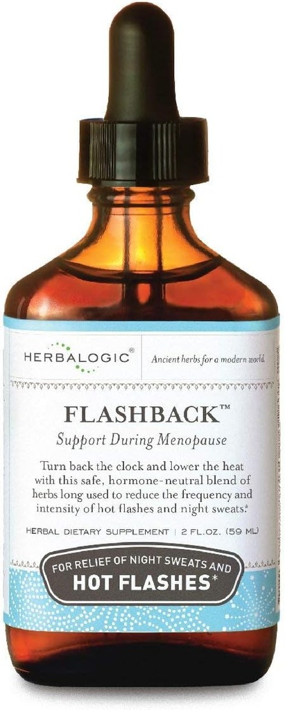 Herbalistic - Flashback Picături de ierburi lichide - Relief natural pentru Flashuri fierbinți Menopauză, Transpirații nocturne, Somnolență, Iritabilitate & Swings Mood - 2 Fl. Oz.