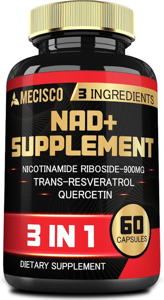 3in1 NAD+ Supliment 1200Mg - Nicotinamidă Ribozidă cu Trans Resveratrol şi Querbetin - activitate celulară, imună, sănătate în vârstă - 60 Conte de aprovizionare timp de 30 zile