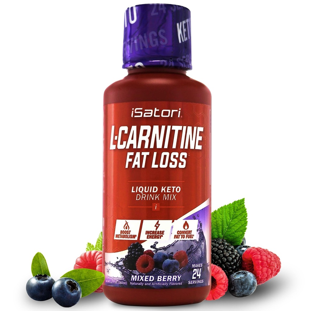 iSatori L-Carnitine 1500, Triple-Blend Liquid Carnitine Supliment, cu acetil & Tartrat, Stimulant Free Energy, Calorii Low, Zahăr sau Gluten, Keto-Friendly, Aroma Berry mixte (24 Servings)