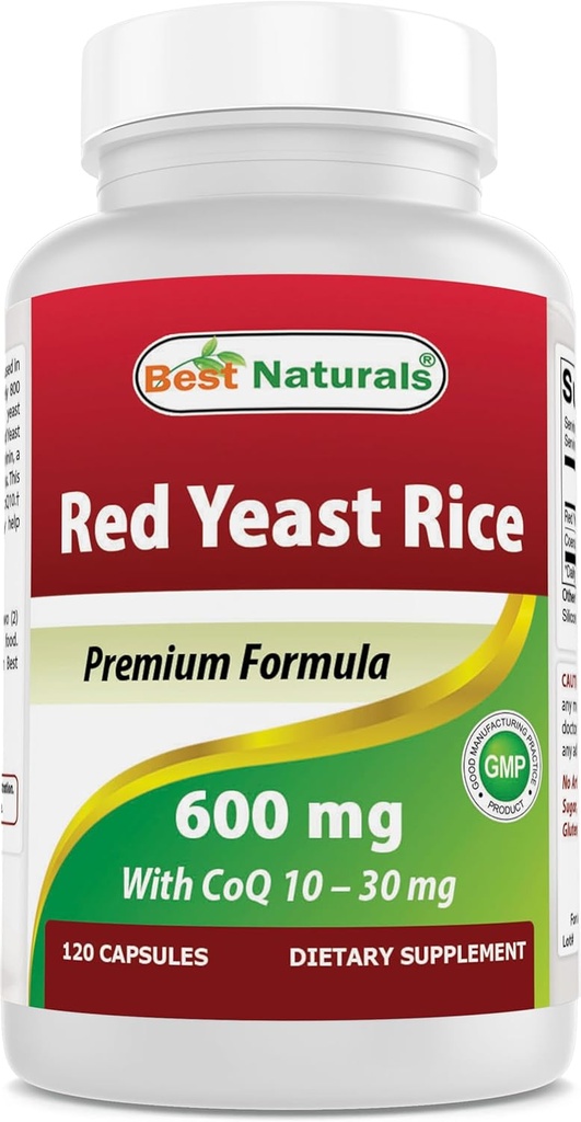 Cel mai bun Naturals Red Yeast Rice cu CoQ10, 120 capsule - Formula cardiovasculară conține 600 mg de Red Yeast Rice ans 30 mg de CoQ10