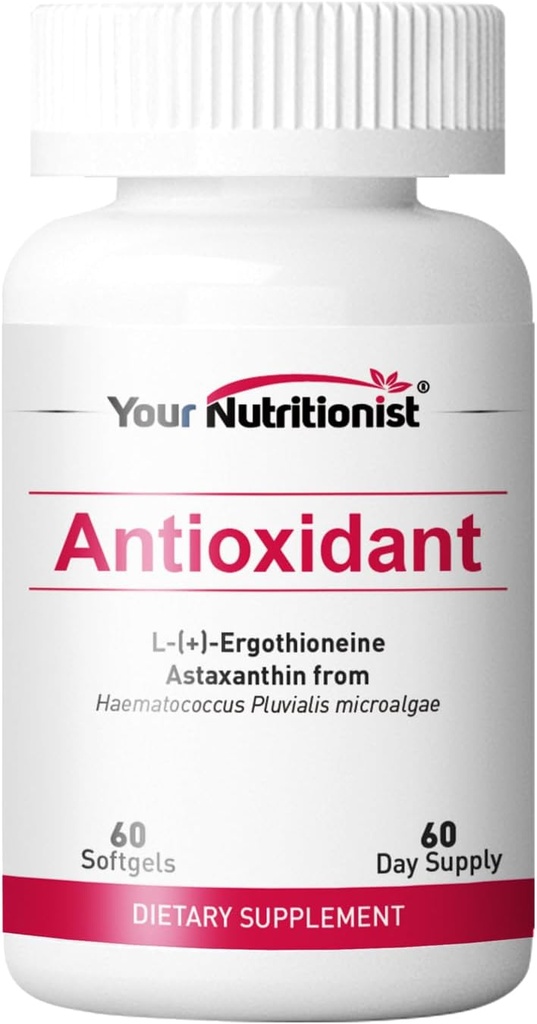 Antioxidant Softgel - Astaxantină din Algae, Ergotioneină - 60 Conte, 60 Aprovizionare de zi