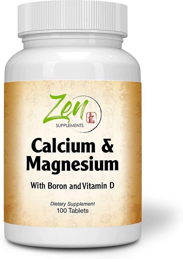 Suplimente Zen - Hi Potență Calciu & Magneziu cu D3 & Bor pentru absorbție îmbunătățită, susține sănătatea osoasă și densitatea osoasă 100-Tabs