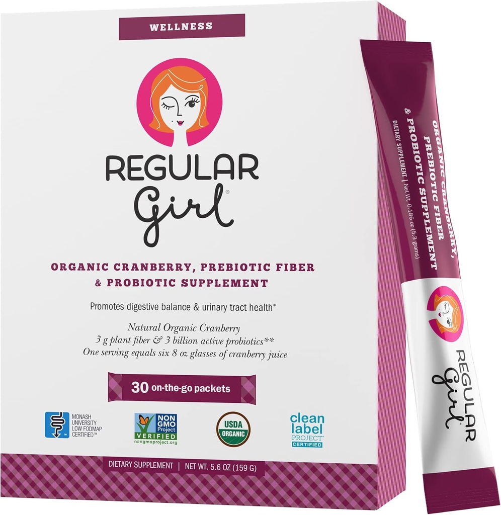 Fată normală Wellness - Cranberry organic, Prebiotic Fiber & Probiotic Supliment, 30 Serviri