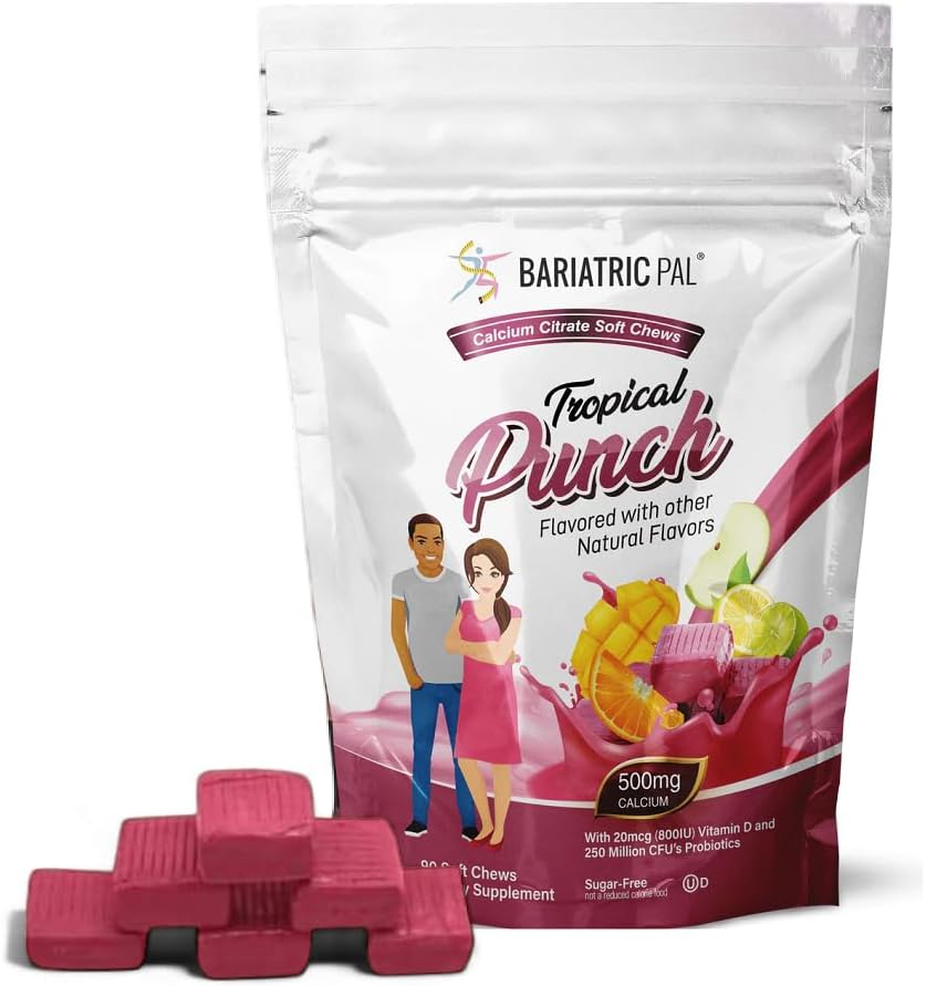 BariatricPalCitrat de calciu fără zahăr Chews Soft 500 mg cu vitamina D & Probiotice 