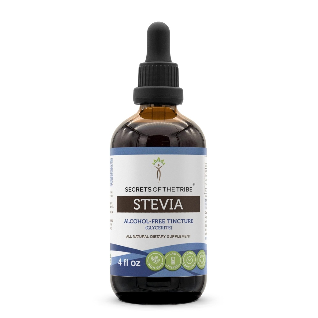 Secretele tribului Stevia Tinctură fără alcool (Glicerite) 653 mg Made with Stevia (Stevia Rebaudiana) Leaf uscat (4 Fl Oz) Suplimentul de zahăr din sânge