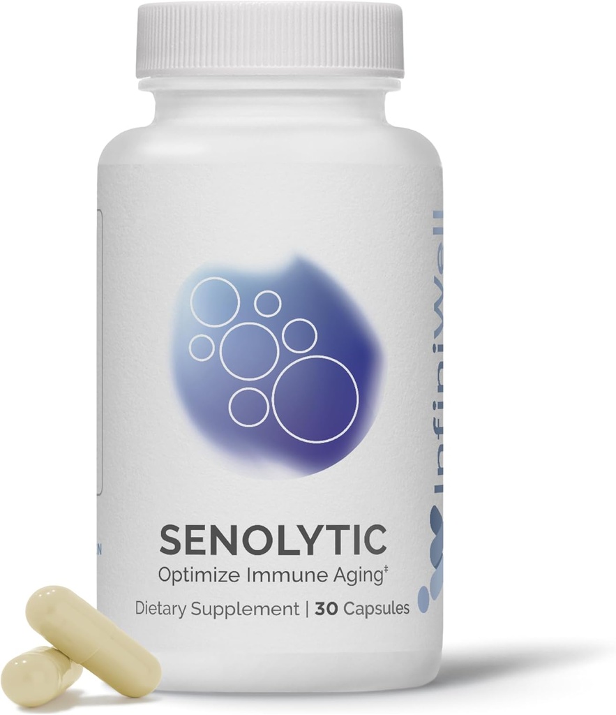 InfiniWell Suplimente de longevitate senolitice - Optimizarea imbatranirii celulare, Ajuta la sustinerea functiei cognitive si a prelucrarii neurologice - cu Resveratrol, Pterostilbene si Querbetin (30 capsule)