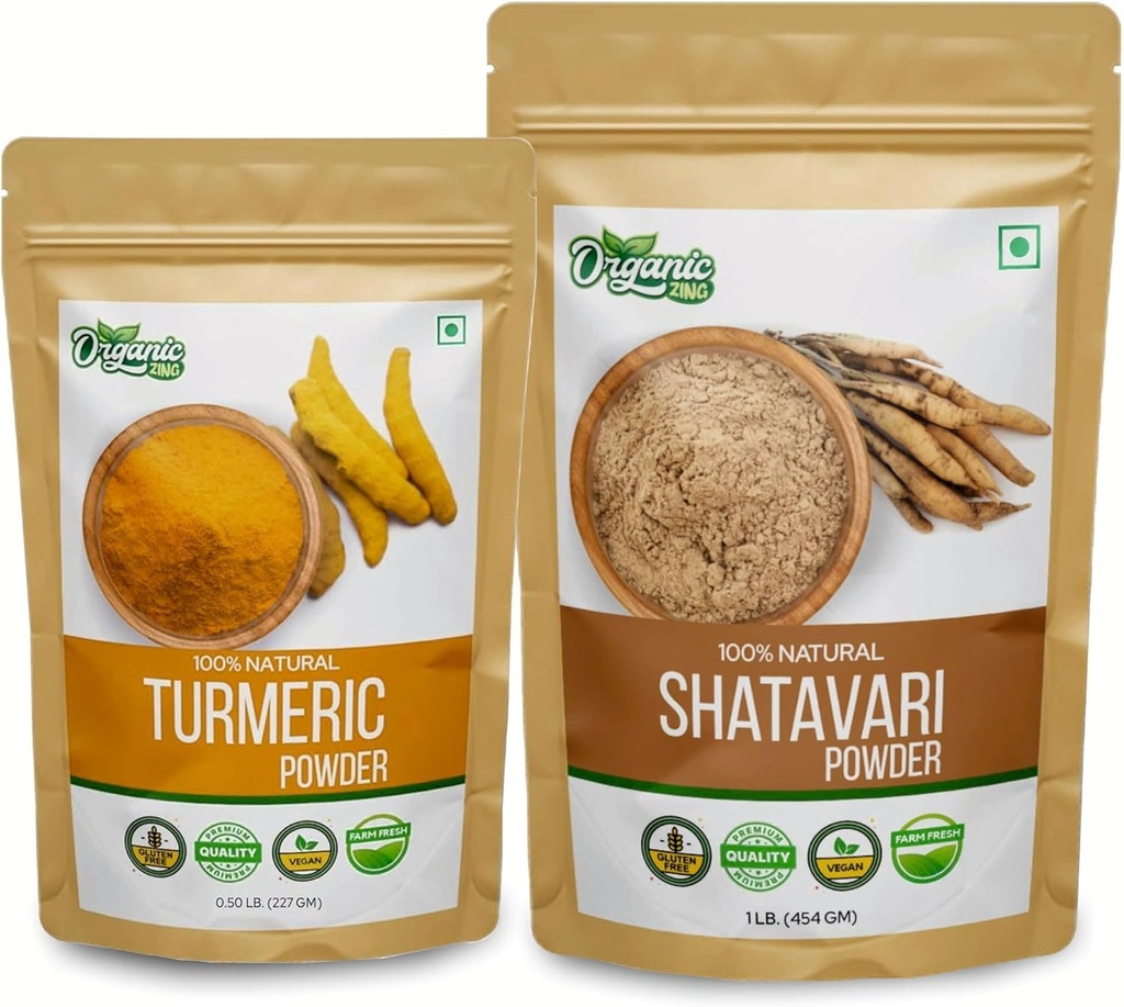 ORGANIC ZING Shatavari- 454g și pulbere turmerică- 227g
