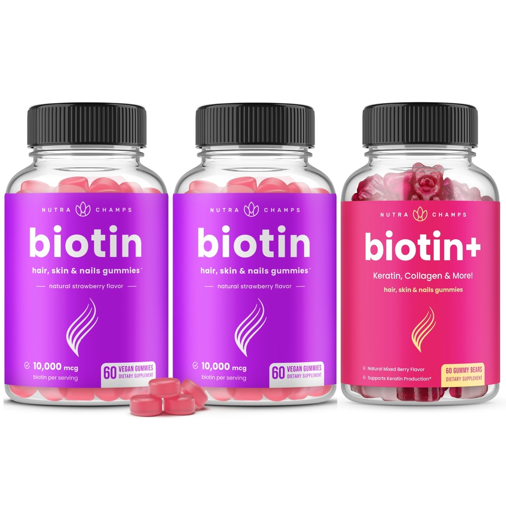 NutraChamps complet Biotin Bundle pentru păr, piele & unghii. 2 Ambalaj Biotin & Biotin+
