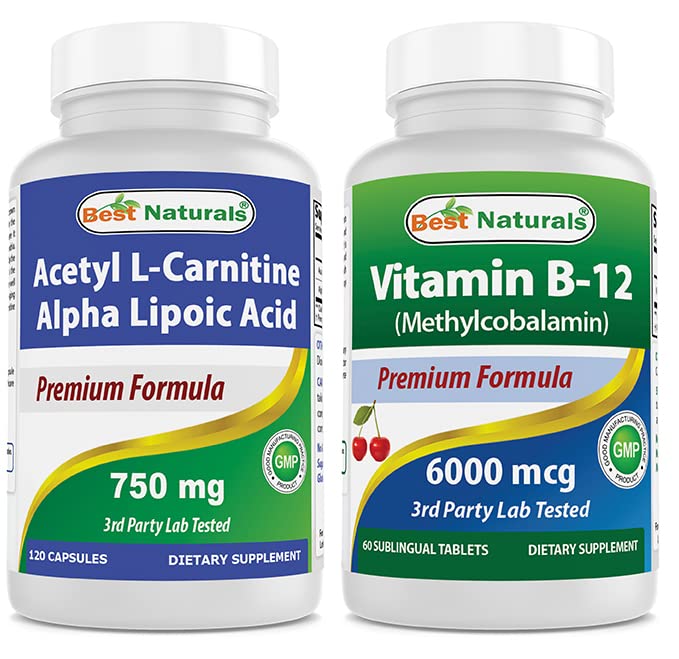 Cele mai bune naturale Acetil L-Carnitina și Alpha Acid lipoic 750 mg & Vitamina B-12 6000 mcg