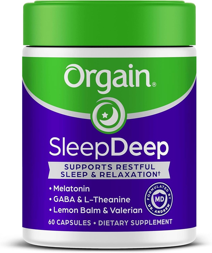 Orgain SleepDeep, Melatonin Sleep Supplement with Magneziu, GABA, L-Theanin, L-Tryptofan, Chamomile, Lemon Balm & Valerian Root, Gluten Free, Doctor Formulated - 60 Conte, 30 Day Supply