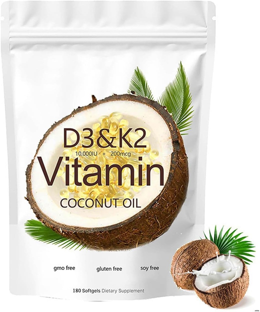 2-in-1 Vitamina D3 K2 Supliment Softgel, 10000 UI VIT D3 + 200 MCG Vitamina K2 (180 buc)
