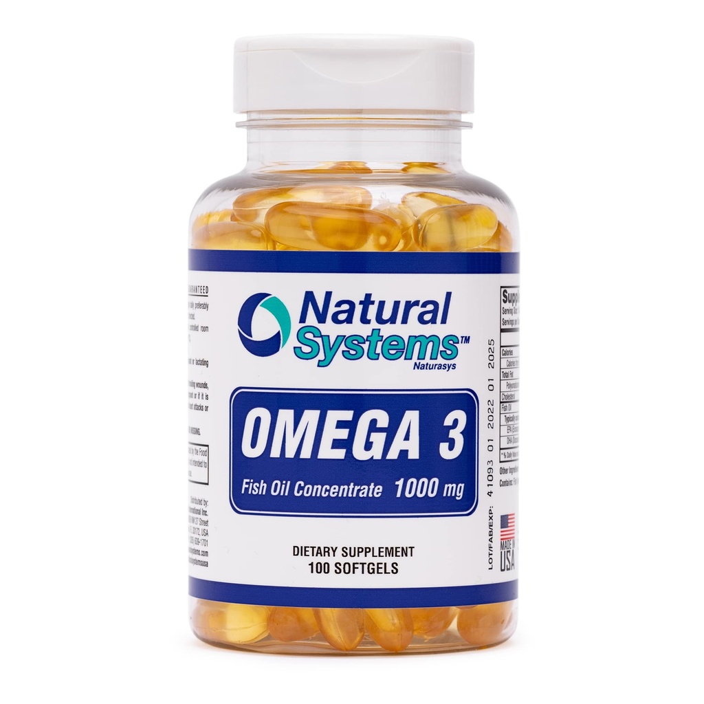 Omega 3 1000 mg ulei de pește 100 Softgels concentrate de sisteme naturale - Omega 3 Suplimente - Capsule pentru dieta zilnica - EPA - DHA - Perfect pentru inima, ochi, creier și articulații de sprijin