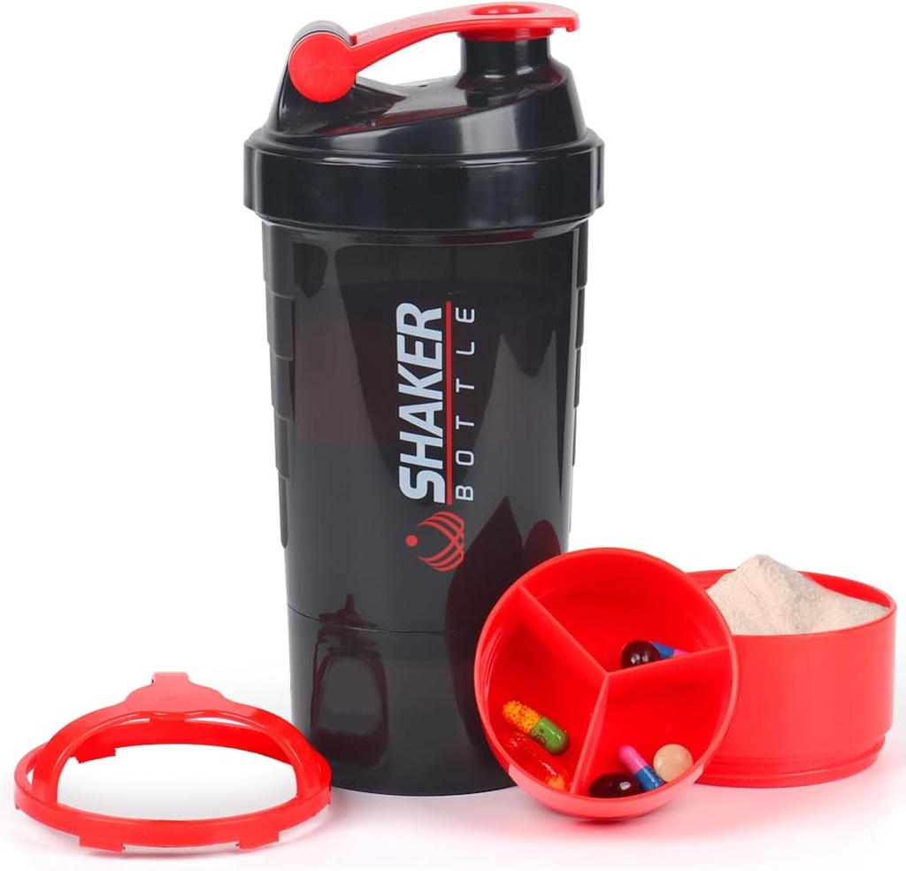 Sticla de Shaker Proteine,16 oz Shake Cup pentru pulbere de proteine cu stocare,Sport sticla de apă,Non Slip 3 Layer Twist Off Cupe 3 oz cu Pill Tray Leak Proof Shake sticle pentru amestecuri de proteine