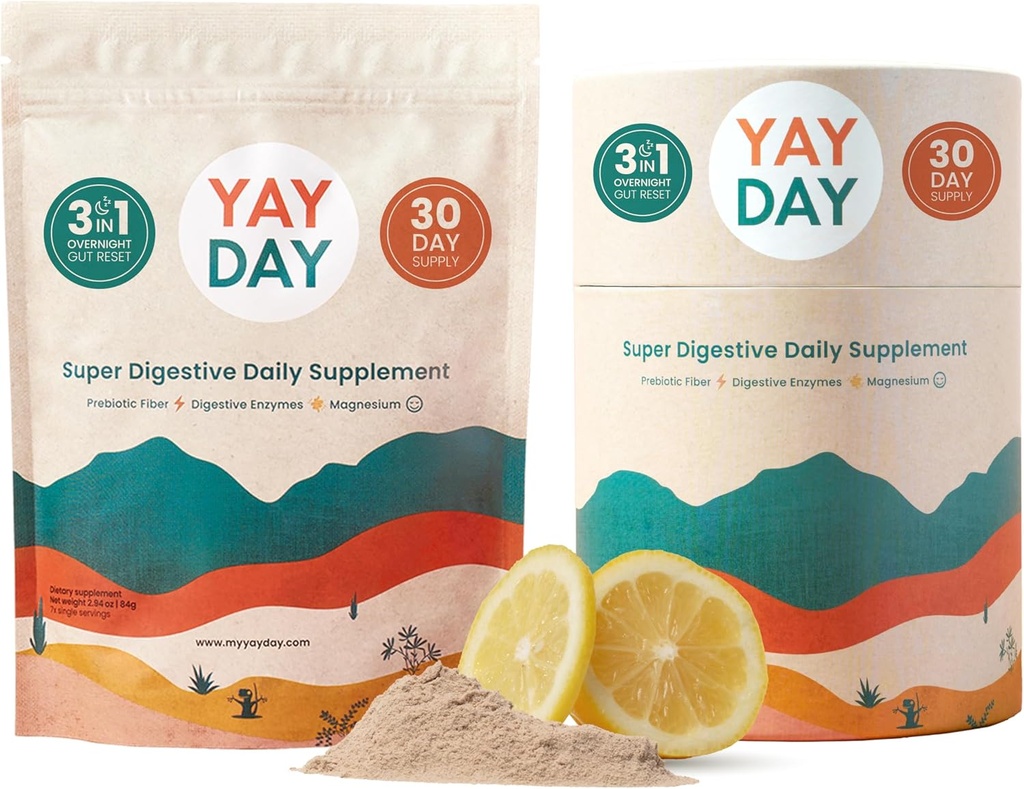 Enzime digestive Prebiotic Fiber supliment pulbere Bundle - Daily Gut Health + Magneziu pulbere pentru somn adânc, Regularitate, Blooting & Constipație Relief - Citrus (37 Servings)