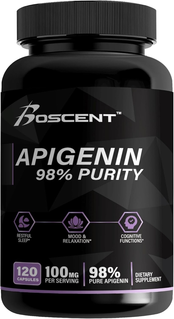 Apigenin Supliment 100mg de extract de musetel 120 Număr - 98% puritate- Apigenin Suplimentul pentru somn, Mood, Cognition, Sănătatea prostată - Ajutor de somn excelent, Non-GMO, Nu Fillers - 4 luni de aprovizionare