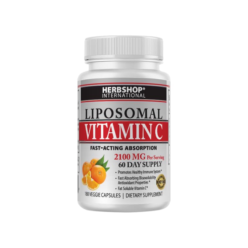 Blend Herbshop Capsulele internaţionale de vitamina C lipozomal, 2100 mg, absorbţie ridicată, soluţie grasă, lecitină de floarea-soarelui, 180 capsule, 60 de zile de aprovizionare, supliment de wellness premium