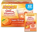 Emergen-C 1000mg Vitamina C pulbere pentru suport imunitar zilnic Cafeina suplimente de vitamina C gratuit cu zinc și mangan, vitamine B și electroliți, Super Orange Flavor - 60 Conte/2 lună de aprovizionare
