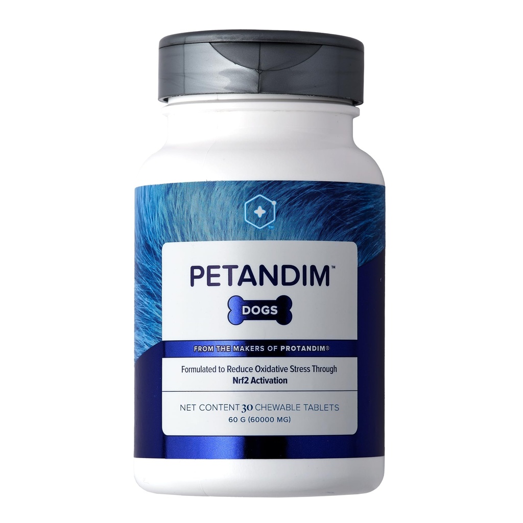 Petandim Dog Vitamine (30 Tablete masticabile), Antioxidanți reduce stres oxidativ, Supliment comun pentru câini, Piele și Coat Supliment, Omega-3 & Colagen pentru câini, pui + Bacon Flavor