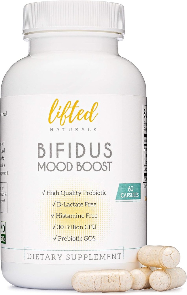Probiotice 30 Miliarde CFU - Bifidus Mood Supplement w/prebiotics & probiotice pentru femei și bărbați - Mood & Digestion Support- Histamina Free - Natural Mood Boost - 60 zile de aprovizionare, non-GMO