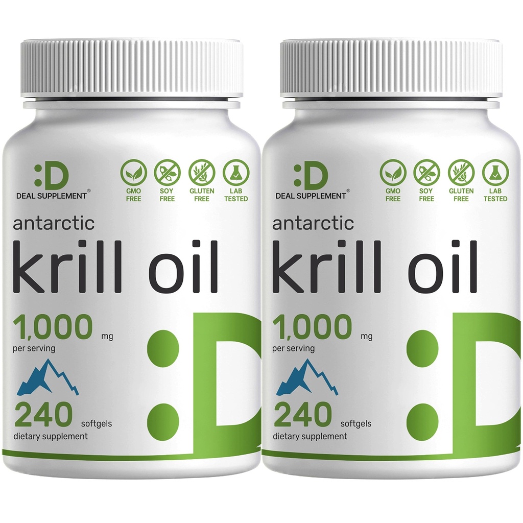 DEAL SUPLEMENT 2 Pack Antarctica Krill ulei, 1000 mg per servire, 480 Softgels 