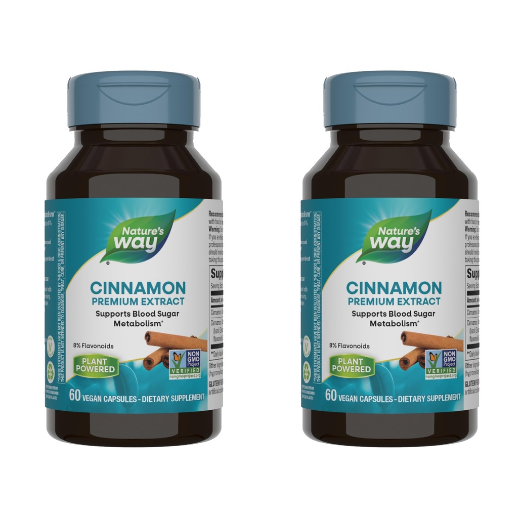 Extrasul natural Premium Scorțișoară Standardizat la 8% Flavonoids 60 Vcaps (Pachet de 2)