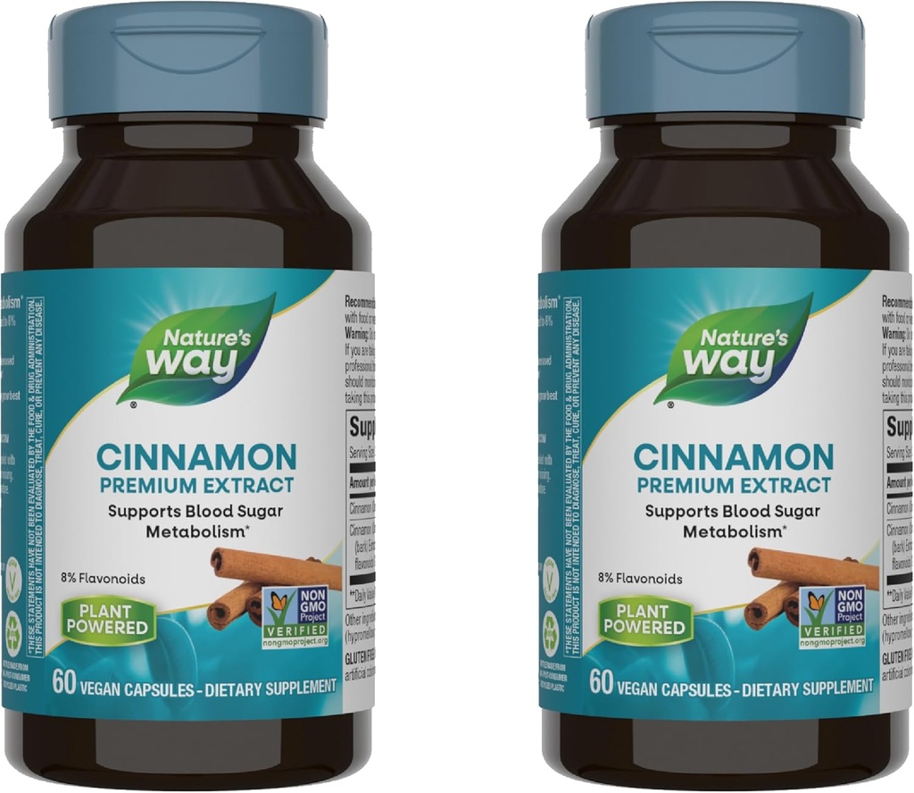 Nature's Way Premium Extract Cinnamon Standardized to 8% Flavonoids 60 Vcaps (Pack of 2)