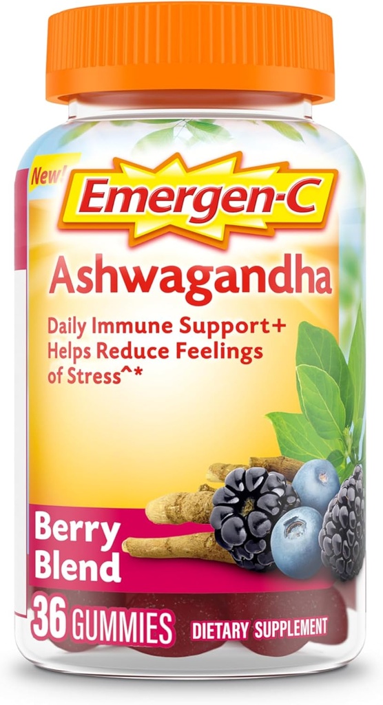 Emmergen-C Vitamina C și Ashwagandha Gummies, Supliment alimentar pentru suport imunitar, Berry Blend, Înapoi la Essentials School - 36 Conte