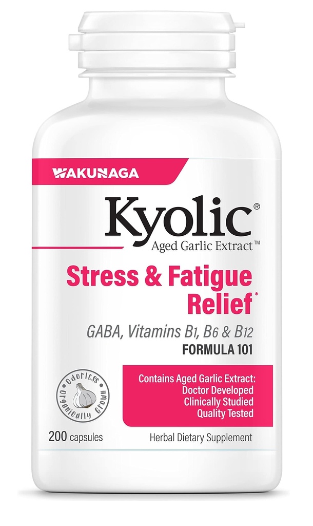 Kyolic Aged Usturoi Extract Formula 101, Stres și Oboseală Relief, 200 capsule.