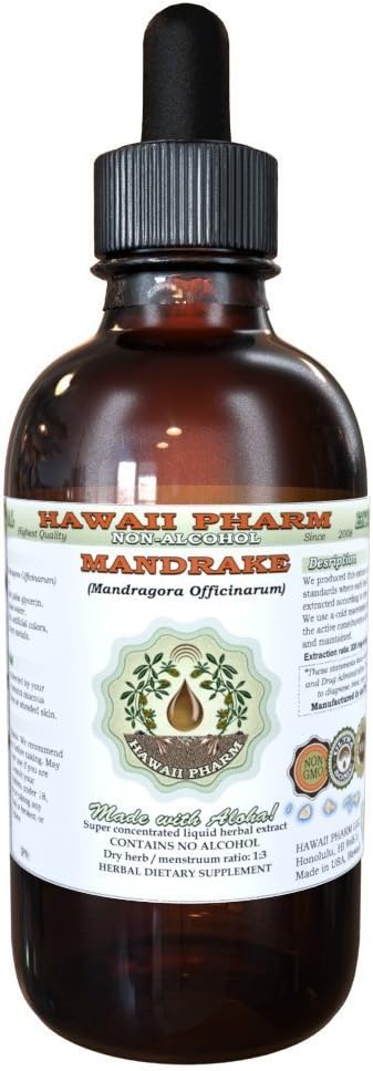 Hawaii Pharm Mandrake Extract lichid fără alcool, Mandragora Officinarum (Mandragora Officinarum) Root Glycerite Supliment natural Herbal, SUA 2 oz