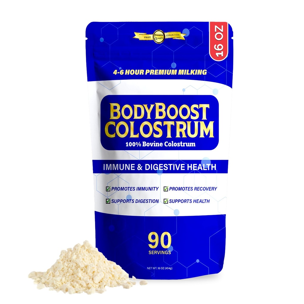 BodyBoost Premium Colostru Întreg, 100% Bovine Colostrum Pulbere, Immun Booster Supliment cu Imunoglobulină & Lactoferrin, Iarbă Fed Colostrum pulbere, Gut Health, Diverse Intake, 16 oz