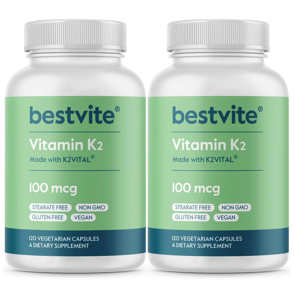 BESTVITE Vitamina K2 100 mcg ca MK-7 (240 capsule vegetariene) (120x2) - Nu Steares - Vegan - Non OMG - Gluten Free