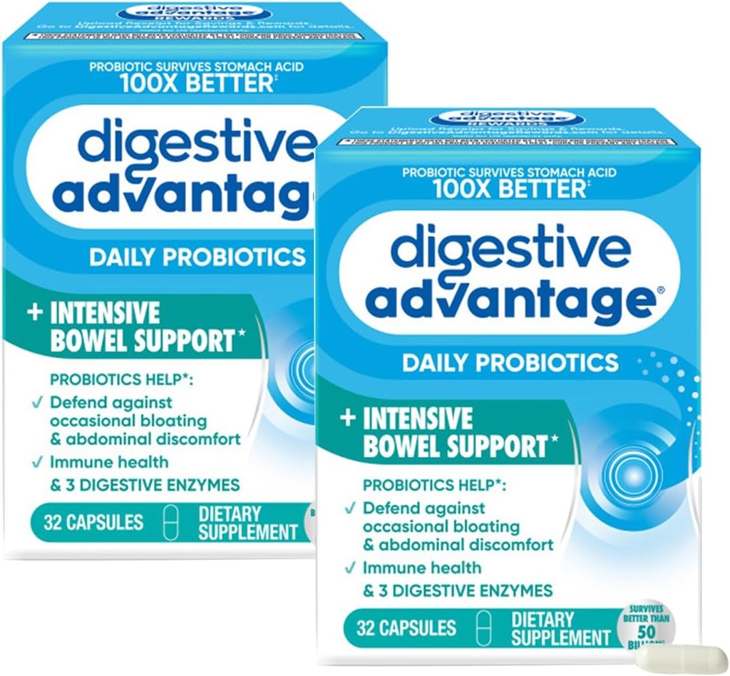 Avantaje digestive Suport intestinal intensiv Protejează probiotic Împotriva gazului și balonării, 32 capsule numărătoare (2 ambalaj)