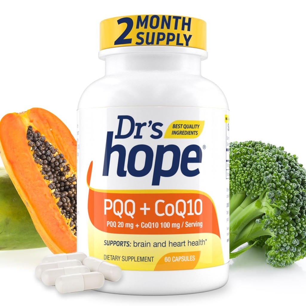 PQQ CoQ10 - PQQ 20mg Cu CoQ10 100mg, PQQ Supliment cu Coenzime Q10 Supplement Suplements Brain Health, 60 Veggie Caps - 1 capsulă per Serving