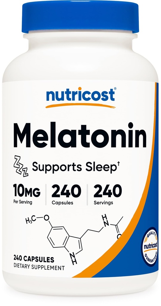 Nutricost Melatonină 10mg, 240 capsule, fără GMO & Gluten