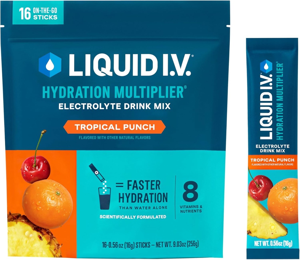 Lichide I.V.® Hidratare Multiplicator® - Tropical Punch - Pachete cu pulbere de hidratare - Electrolite Powder Drink Mix 