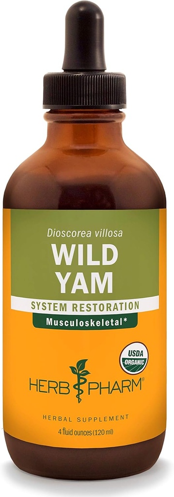 Herb Pharm Certified Organic Wild Yam Extract lichid pentru suport sistem musculo-scheletic - 4 Ounce