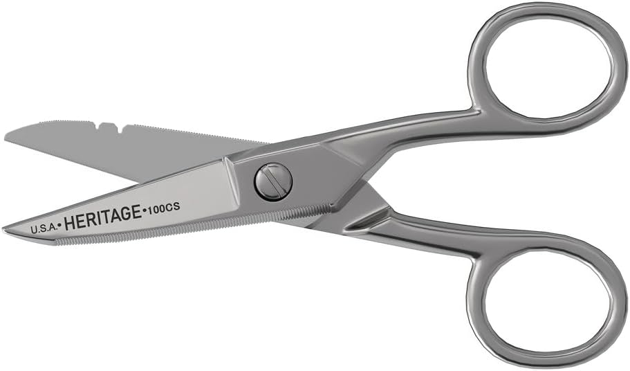 Unelte Klein 100CS Foarfece de precizie All-Purpose, Made in USA, 5.25-Inch Nichel-Plated Snips, Sfat Blunt, și Notches sârmă Stripping, Multi-Purpose for Professional and Home Usage