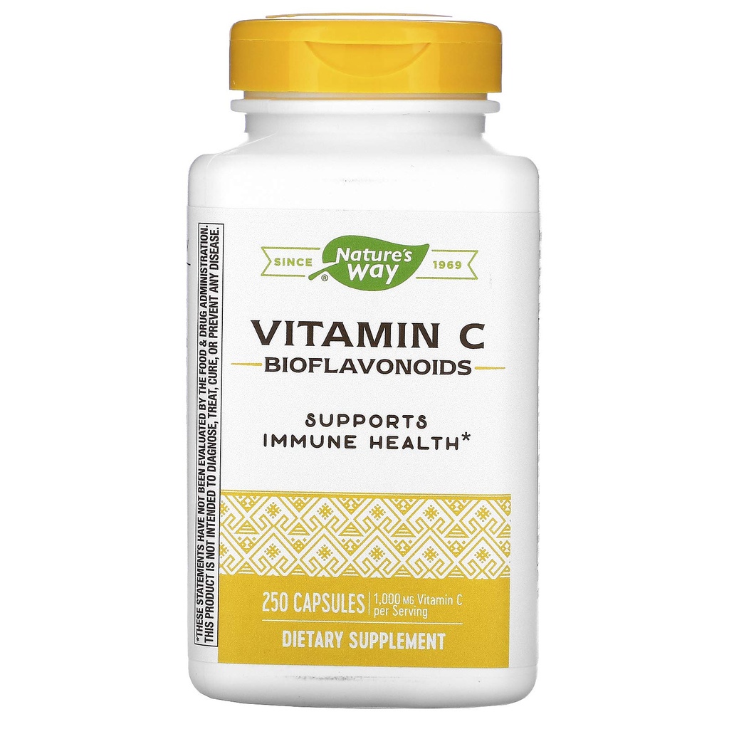 Natura's Way Vitamina C cu Bioflavonoids, Immune Support*, High Potence Vitamina C per 2-capsule de servire, Promovează Colagen*, 1000 mg per 2-Capsule Serving, 250 capsule (Packagging May Vary)