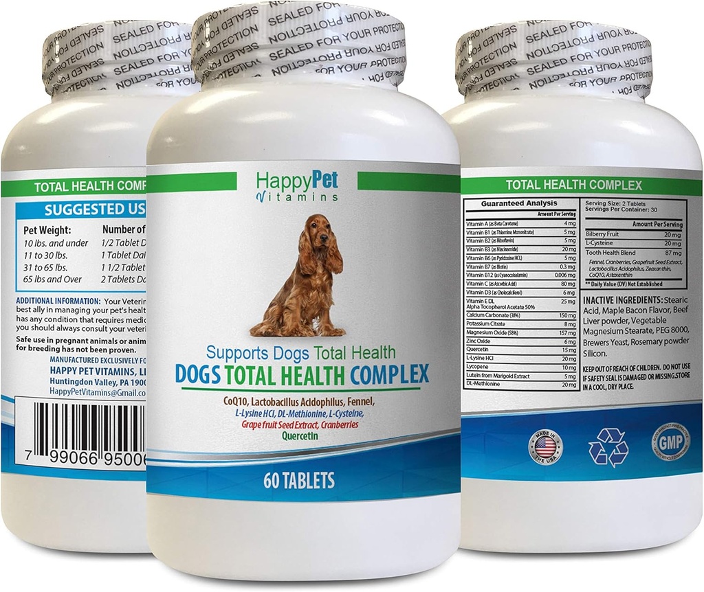 Dog Healthy Coat Supliment - Câini Total Complex de sănătate - Natural - Cel mai bun Haină de păr Imun Ochi UTI Sănătate - quercetin pentru câini - 1 flacon (60 tratează)