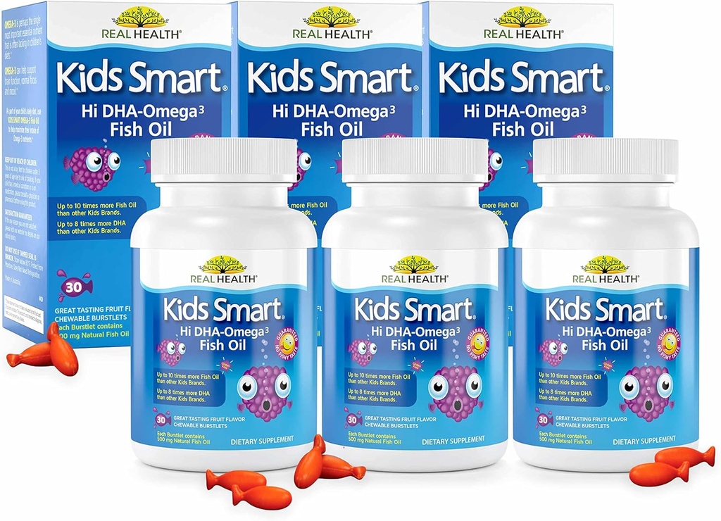 Real Health Bioglan Kids Smart Omega 3 Fish Oil, 30 Chewable Burstlets (Pachet de 3)