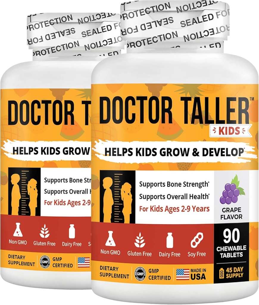 NuBest Doctor Taller Kids - Kids Multivitamins, Toddler Vitamins - Support Bone Strength, Enhanced Immunity with Calcium, Multivitamins for Ages 2 to 9 - Grape Flavor - 90 Chewable Tablets | Pack 2