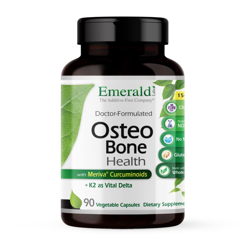 EMERALD LABS Osteo Bone Health - Immune Supplement & Bone & Joint Supplement with Vitamina D3, K2, Calciu, Magneziu, OptiMSM, Merva Physome & More - 90 Legume Capsule