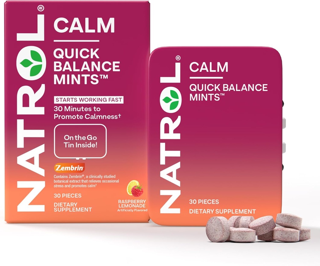 Natrol Quick Echilibru Mints calm, Supliment alimentar, Zmeură Lemonade Aroma artificial, 30 Conte, 15 zile de aprovizionare